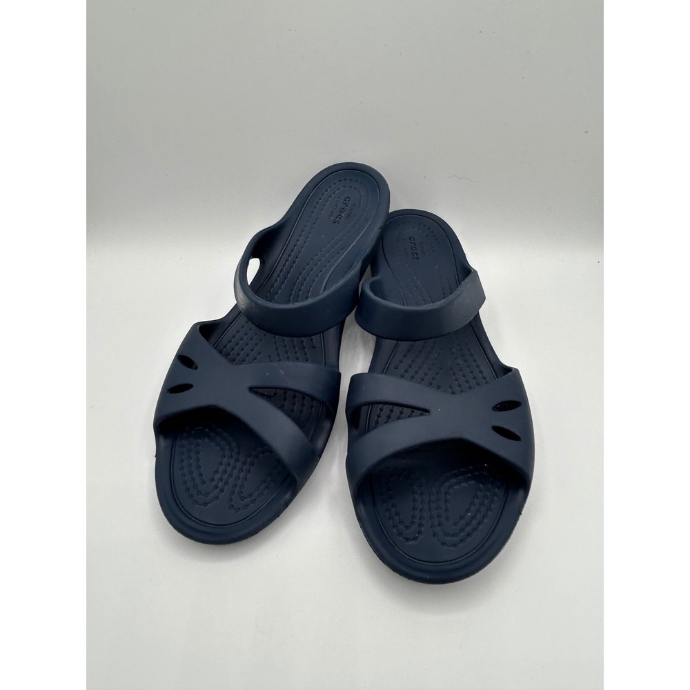 Crocs Meleen Twist Navy Blue Slide Sandals Women Sz 7 203991 Comfort Slides